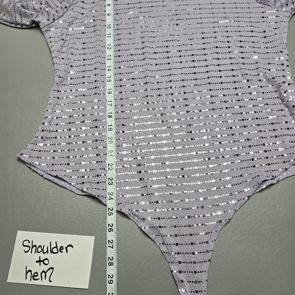 Iris lavender and silver sparkle long sleeve bodysuit women's plus size 3X - Picture 10 of 11